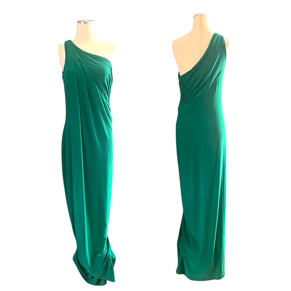 Ralph Lauren One Shoulder Emerald Green Goddess Gown Silhouette 10